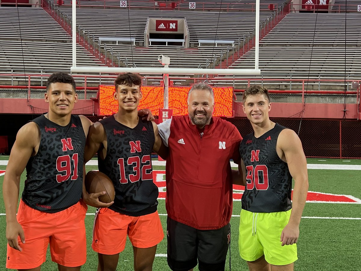 Great to see @HHS_Footballers @thepblife22 @Pbrown_9 @CSucharski05 compete at @HuskerFBNation Friday Night Lights Camp! Thanks @CoachMattRhule & staff for the hospitality and great camp. Great energy and talent in Memorial Stadium #GBR