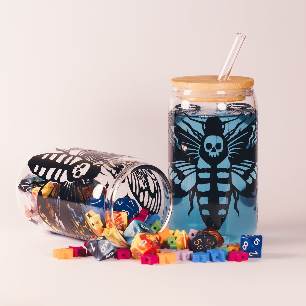 It's just two days away from my store's relaunch, with loads of new stock, and I can't wait to share it all with you!

Sam Blyth has been taking some epic pics of my glassware, and here's the ultimate DnD sippy cup, my Death's Hawk Moth. Never spill on your character sheet again!
