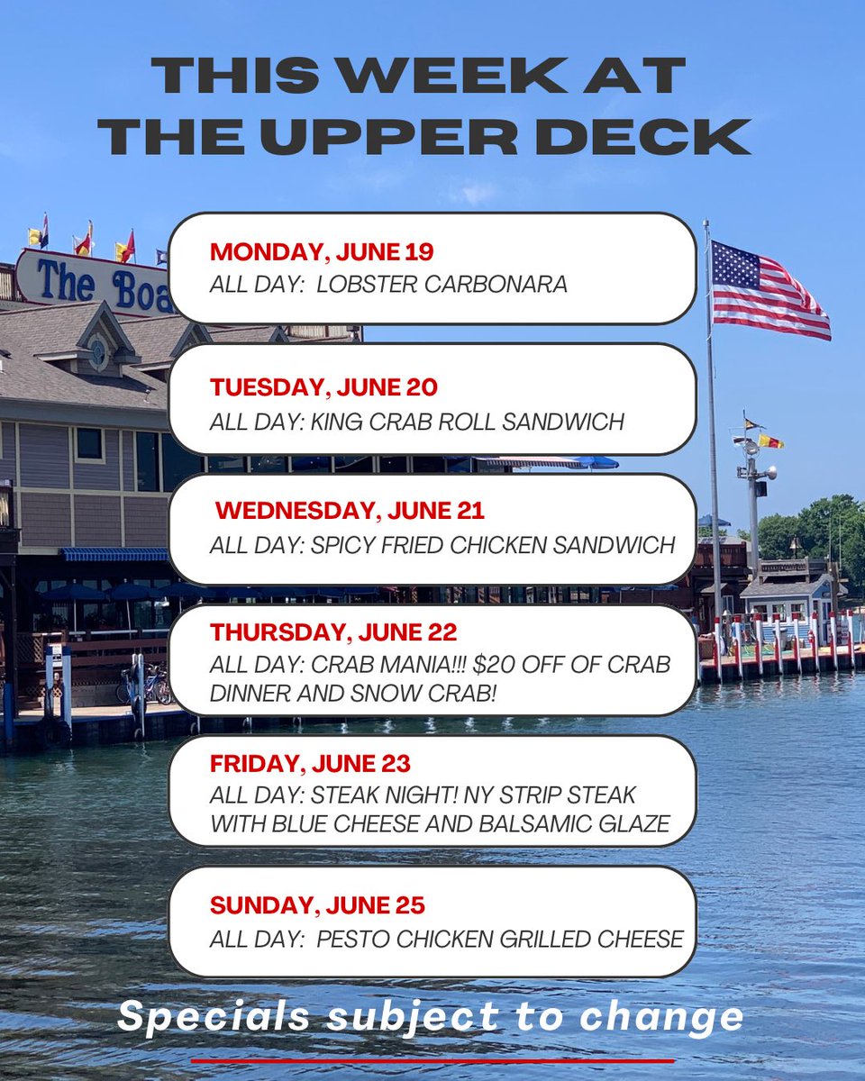 Specials this week at The Upper Deck! #pib #putinbay