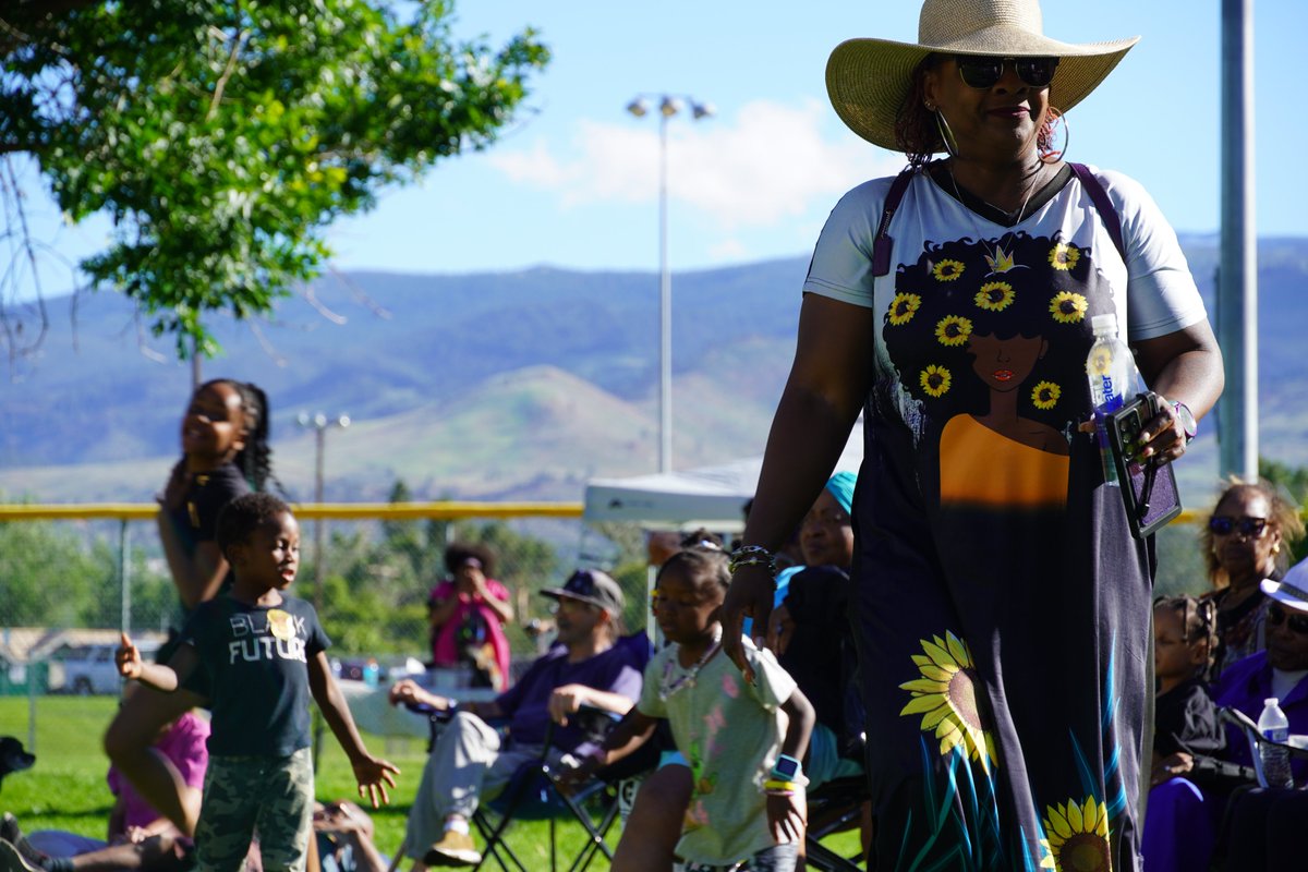 OurTownReno's tweet image. Smiles in #Reno and @VoteAngieTaylor mcing for #JuneteenthWeekend #Juneteenth2023 at Idlewild today