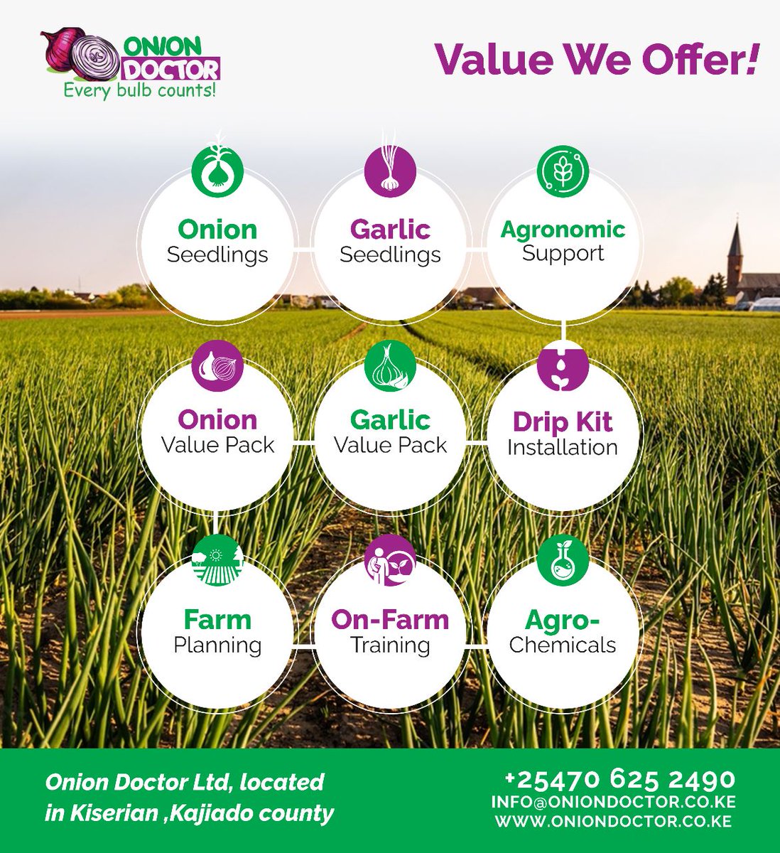 OnionDoctorKe's tweet photo. We are your one stop shop for all your onion &amp; garlic value chain needs.  
We've got :-
* Onion Seedlings-1Ksh/seedling 
*Garlic Seedlings-600Ksh/Kg
*Agronomy&amp;extension-Cost varies
*Drip kit -170,000Ksh /acre
For enquiries &amp; purchase, reach out to us via https://t.co/tESDPyWa1V https://t.co/jiwSpYCJbl