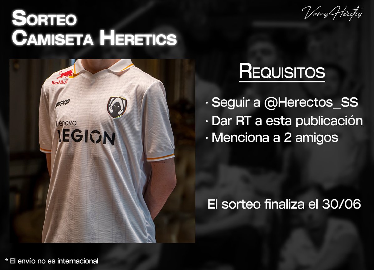🛳️ SORTEO DE UNA CAMISETA🛳️

¿Lo queríais? Pues nosotros os lo damos, vamos a sortear una camiseta de Team Heretics para todos vosotros. Estos son los requisitos:

· Seguir a @Herectos_SS 
· RT a esta publicación
· Menciona a 2 amigos

Finaliza el 30/06. ¡SUERTE!