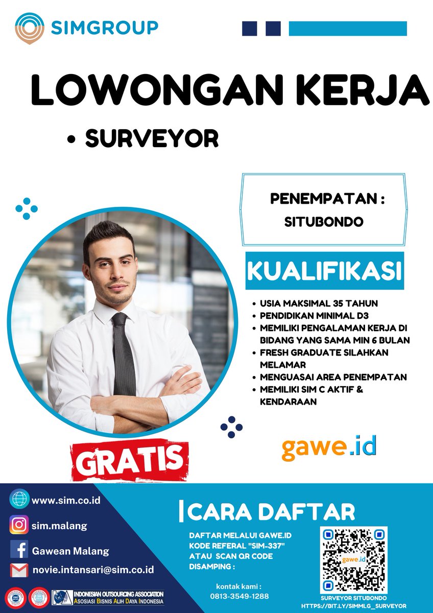 MalangSim's tweet photo. Hai SIMerss !!!
Saat ini kami sedang membutuhkan karyawan posisi SURVEYOR Penempatan SITUBONDO
Bagi yang tertarik silahkan apply lamaran melalui applikasi / website https://t.co/3X40J3KD0t atau silahkan kontak yang tertera. https://t.co/2U4bKCrnpj