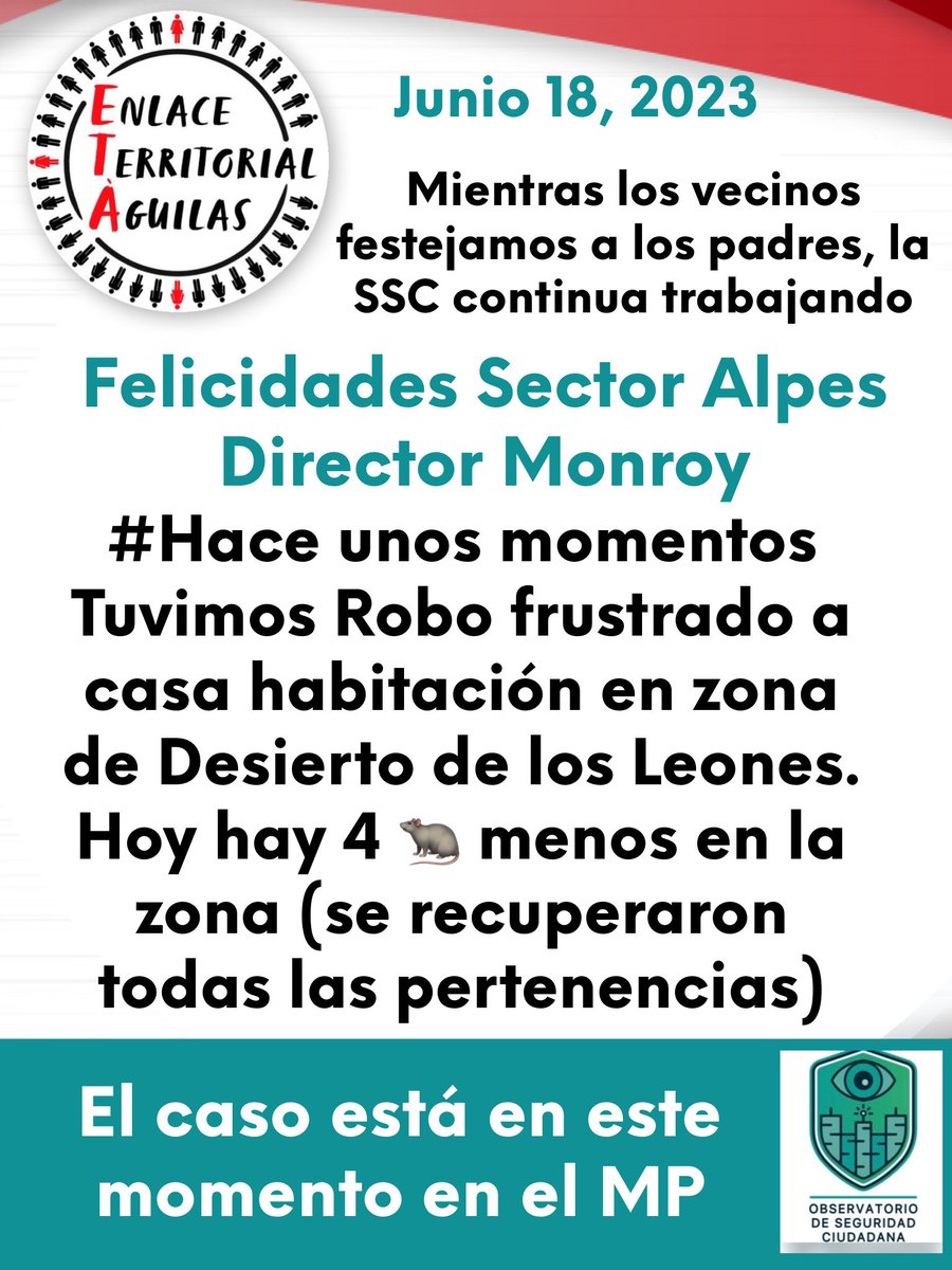 EnlaceTAguilas's tweet photo. #HaceUnosMomentos  tuvimos ROBO FRUSTRADO A CASA HABITACIÓN. HAY CUATRO DETENIDOS pertenencias recuperadas🎖️
felicidades a #SectorAlpes #DirectorMonroy #Heracles @SSC_CDMX @UCS_GCDMX #DiaDelPadre nuestro respeto 
@PORLASAGUILAS @OHarfuch @ObsSegCiudadana @trinibelauzaran https://t.co/tbTBv9eebK