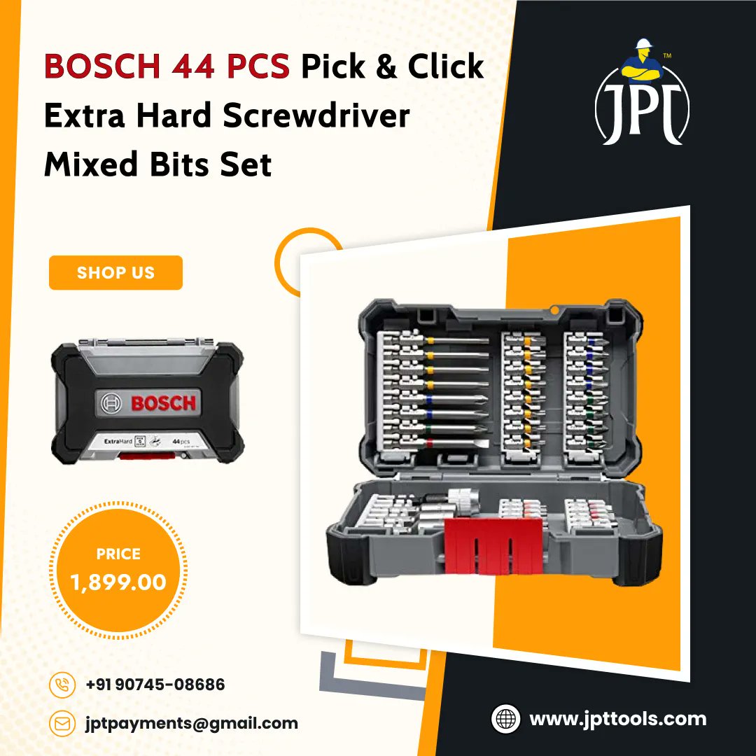 🔧Introducing the BOSCH 44 PCS Pick & Click Extra Hard Screwdriver Mixed Bits Set. 🛠️💪

#JPTSuperCombo #BOSCH #ScrewdriverBits #DIY #ToolKit #QualityTools #PickAndClick #UltimateVersatility #Durability #GetTheJobDone #UpgradeYourToolkit #Versatility #Convenience #SafetyFirst