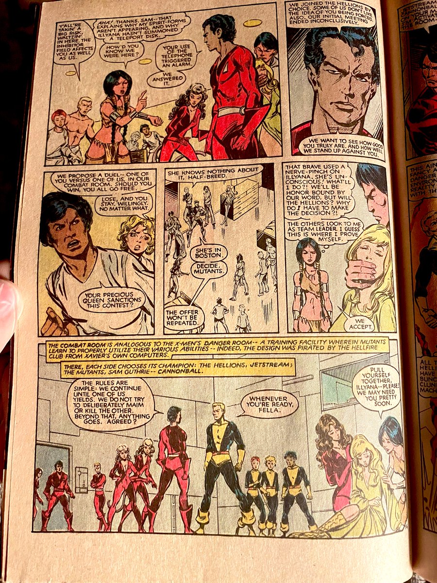 WolfmanRagu's tweet photo. Nice play by the White Queen in these issues. Its Xaviers #TheNewMutants vs Emma’s  #TheHellions . Great Moments between both teams. Great counters between the two teams. Early look at #Thunderbird for me. New Mutants 16-17 https://t.co/WHEcadNFs3