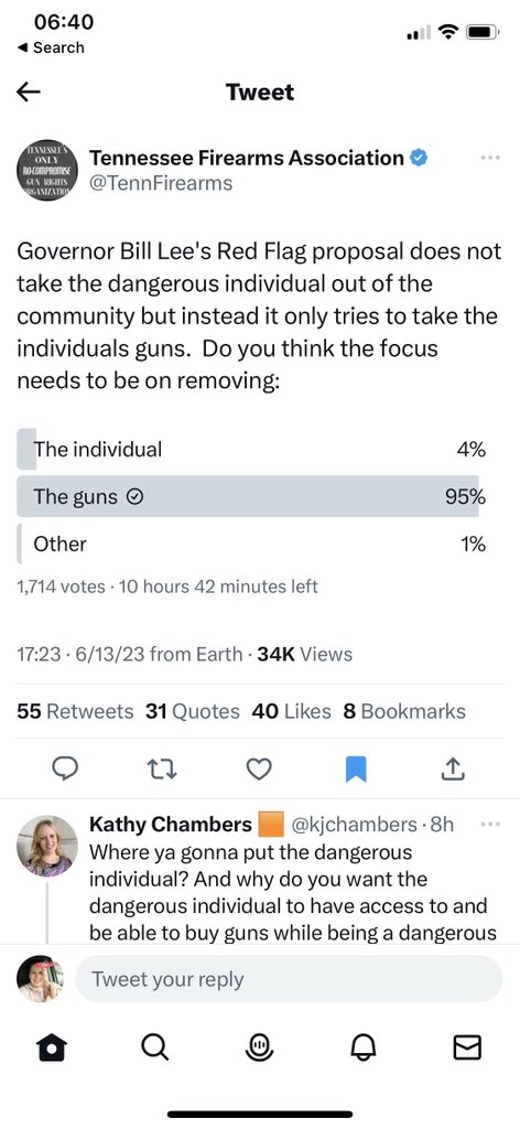 @ChattyWendy423 @chaturner @TennFirearms @Kanew @TheTNHoller @NC5PhilWilliams They blocked me too! Living in an echo chamber must be tough, especially with the results of their survey. 

💥Newsflash - we & our families want to be safe from being shot to death or injured, a nonpartisan view held by the majority of Tennesseans. 

@MomsDemand 
#TNleg