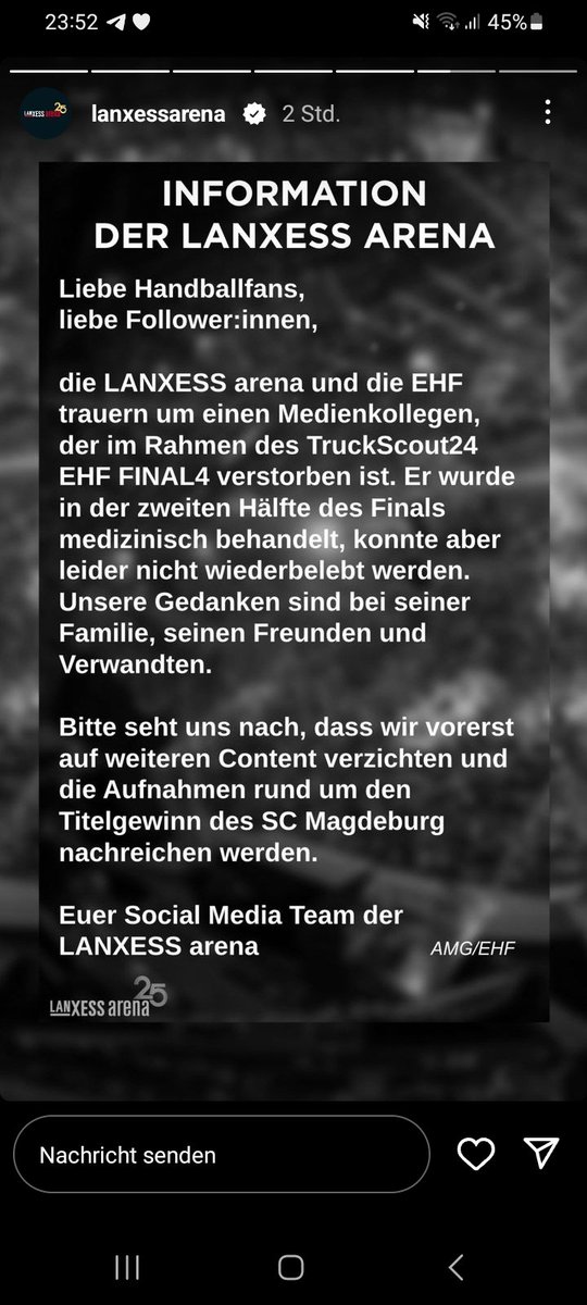 @zwarte_piraat War ja beim EHF Final4 live in der Lanxess Arena und hab das dann in der Story gesehen 🕊🖤