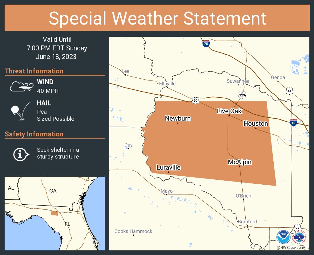 NWS Jacksonville on Twitter "A special weather statement has been issued for Live Oak FL