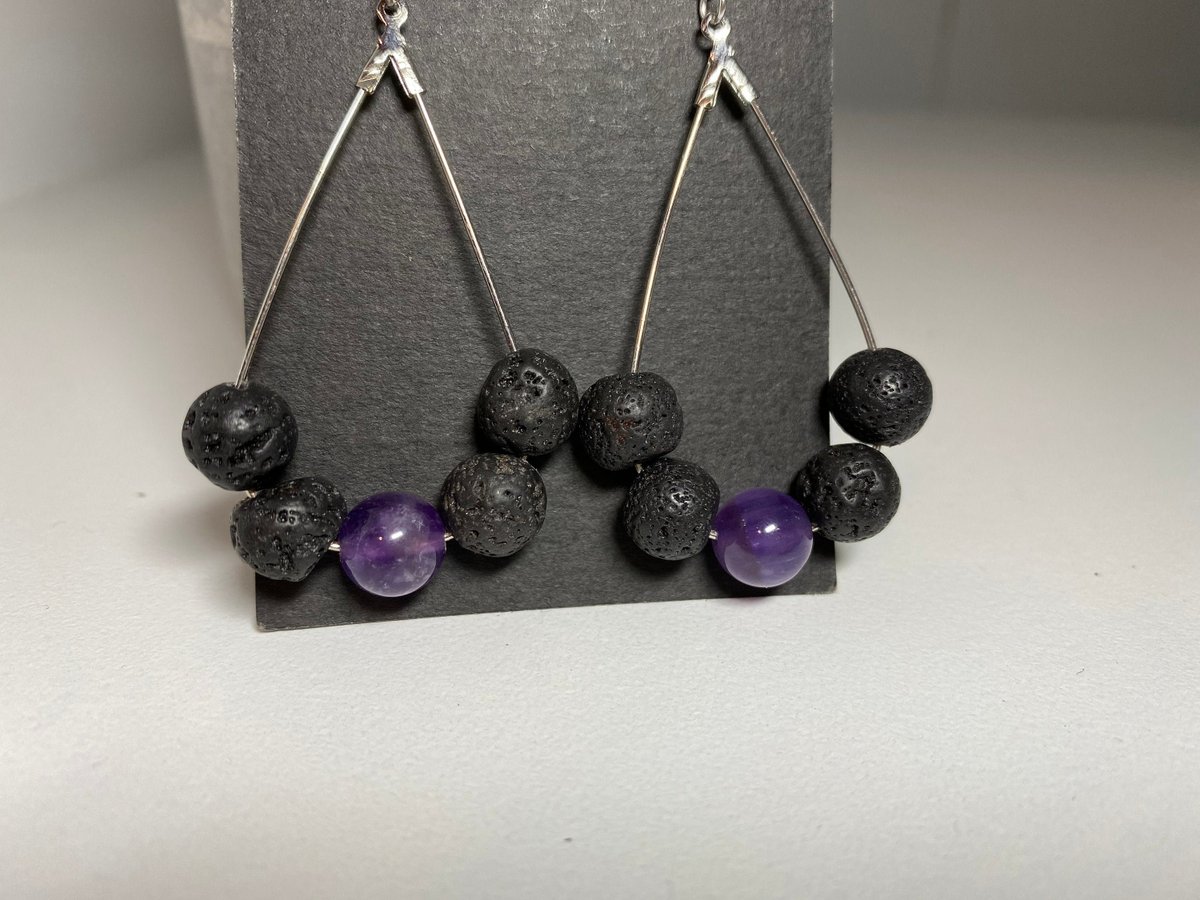 Excited to share the latest addition to my #etsy shop: Amethyst and Black Lava Bead Teardrop Earrings etsy.me/3qWCM3O #purple #teardrop #black #women #no #amethyst #teardropearrings #earrings #lavabeads #love2jewelry