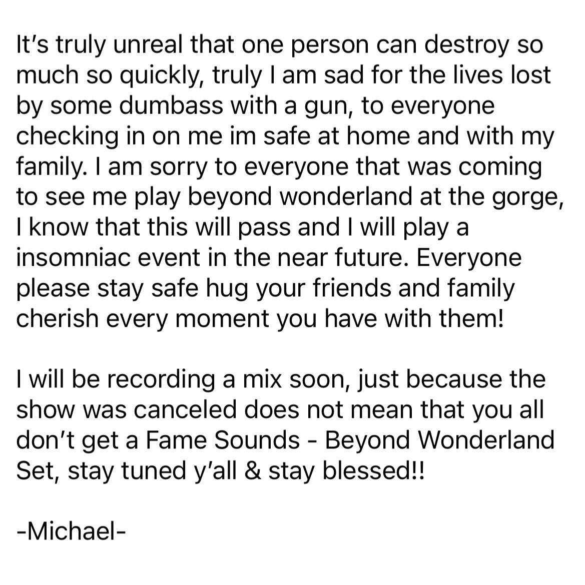 Love you all and please hold your friends and family close, @BeyondWlandPNW