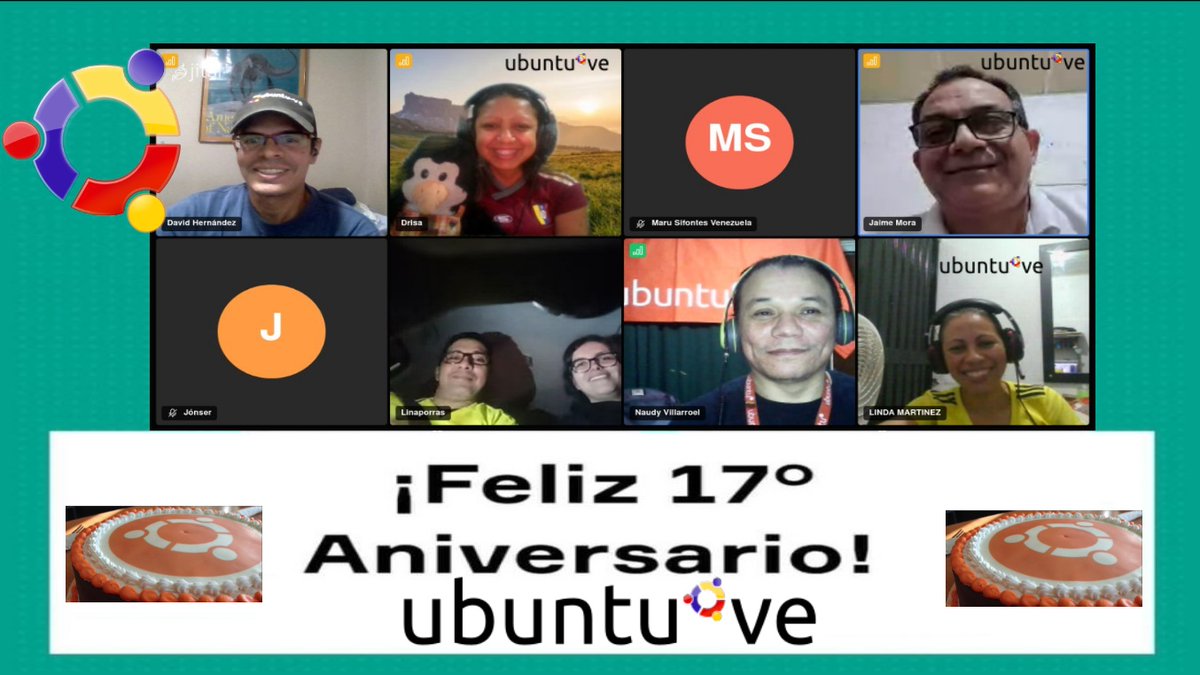 Nuestro  profundo agradecimiento a todos los asistentes a la reunión del 17º aniversario de Ubuntu-Ve. #UbuntuVenezuela #17Aniversario  <a href="/jemora70/">Jaime E. Mora 🦊 🇻🇪 🐘 </a> <a href="/davidhdz/">David Hernandez</a> <a href="/emerling/">David Rondón 🇻🇪</a> <a href="/0x4171341/">ألفيري.</a> <a href="/NaudyU/">Naudy Villarroel Urquiola</a> <a href="/linaporras/">Lina Porras</a> <a href="/Marusifontes/">la cocina de Louse</a>