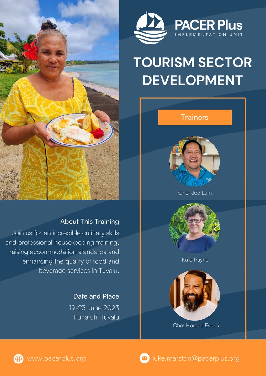 The #PACERPlus Implementation Unit, in partnership with the Tuvalu Department of Tourism, is launching a program to boost Tuvalu's tourism sector, enhancing skills and knowledge for economic growth and national development. Let's support Tuvalu's journey to a prosperous future!