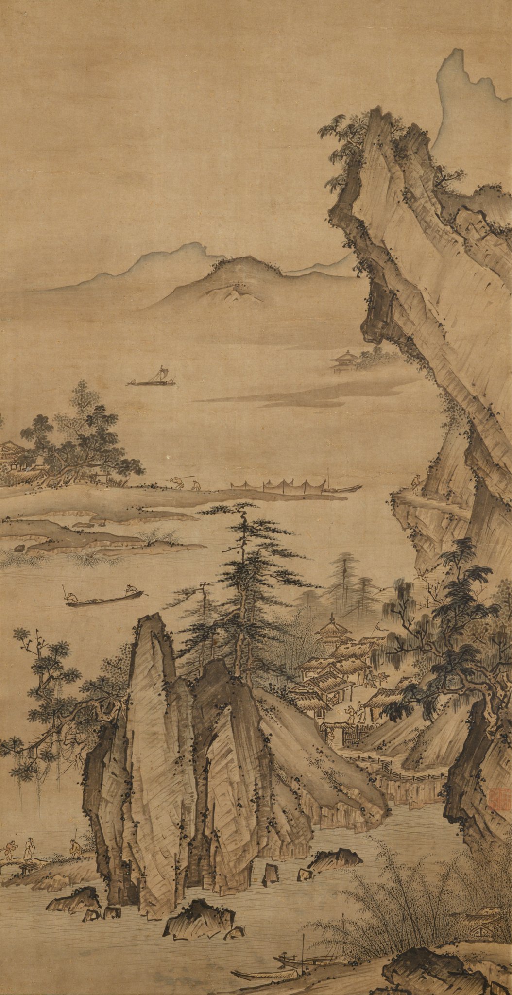 中国古美術・山水四条屏通屏画芯・黄宾虹印款・水墨画・純手描き・文房置物・水印付き 中国古美術・山水四条屏通屏画芯・黄宾虹印款・水墨画・純手描き