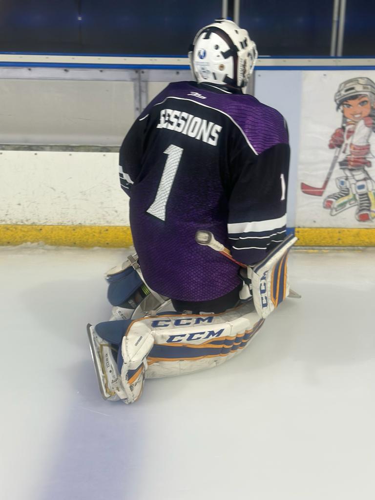 Another hot session 🥵🌡️ tonight.
Pad repair worked a treat tho.

Ghost goalie 👻 is still there with me helping me with the pucks I fumble lol ... Get your sticker from <a href="/icehockey_ghost/">Hockey Ghost</a> 

#icehockey #hockey #widnes #netminder #training #ghostgoaliesticker