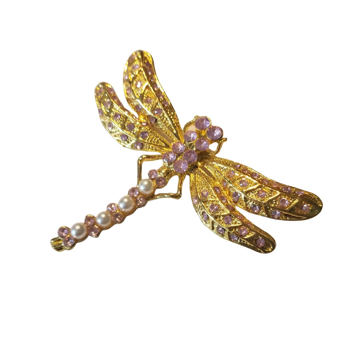 Vintage Pink Crystal Aurora Borealis Dragonfly Brooch 2.75' etsy.me/3JkvJIL #pink #animals #gold #midcentury #gotvintage #junkyardblonde #uniquejewelry #vintagejewelry #vintagebrooch