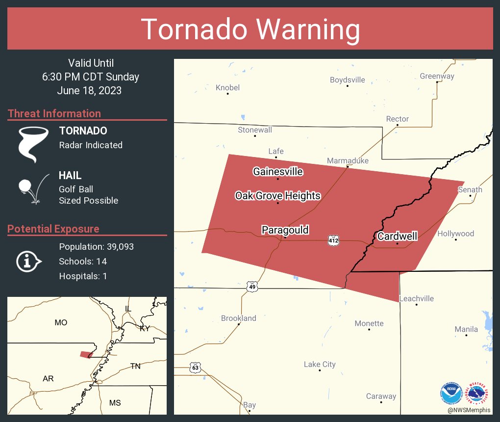 NWS Memphis on Twitter "Tornado Warning continues for Paragould AR