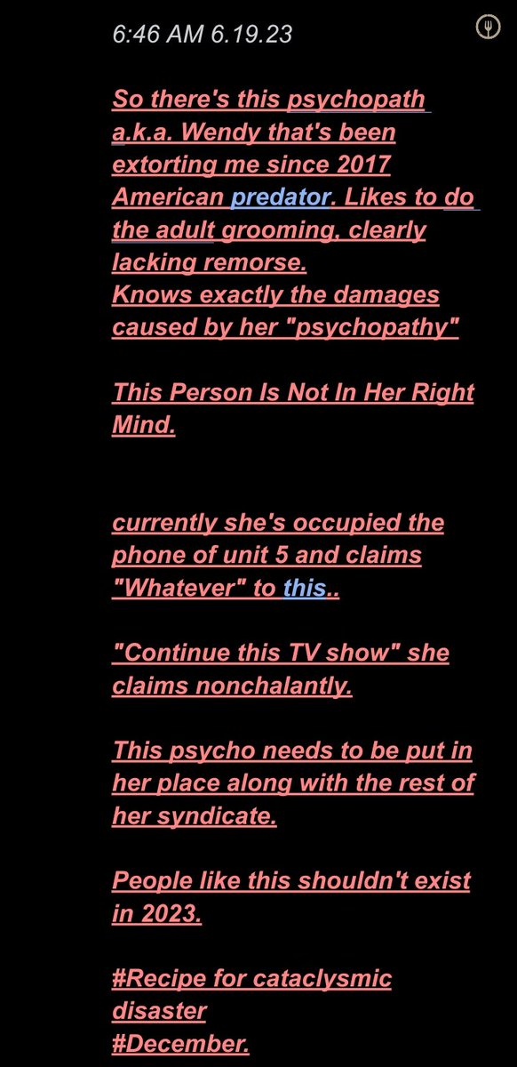 A.k.A Wendy. 2017-2019 
'I'm righteous!' 😣
#Psychopathic #Narcissist 

I swear, only when entrenched dealing with psycho for 7 years would the layman be able to determine people with psychopathic disorders. #NOBIAS 

#Aspd #Antisocial #Predators #Traumabond #AdultGrooming #PH