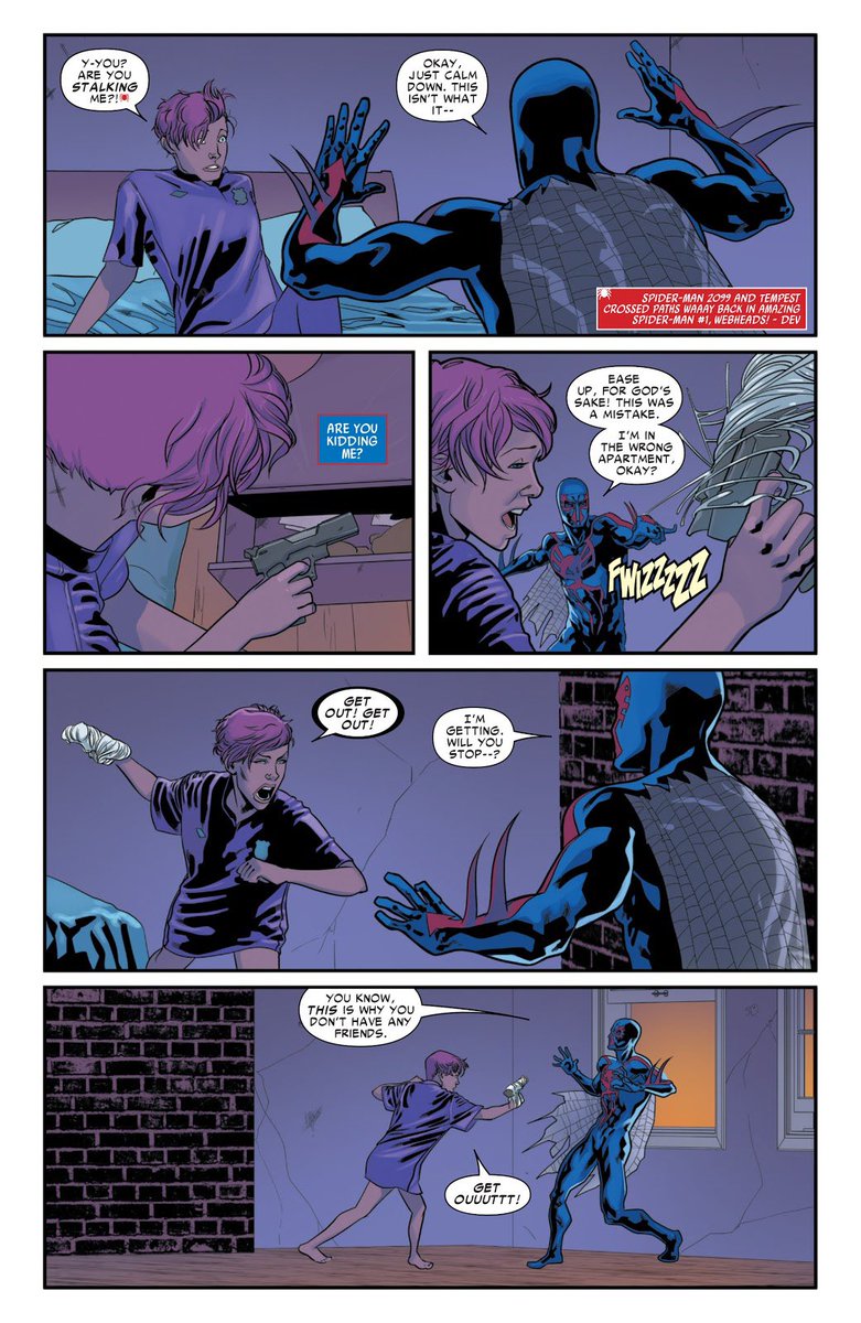 “This is why you don’t have friends—“

BOY—

#TempestMonroe #SpiderMan2099 #MiguelOHara