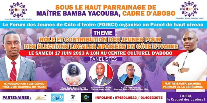 Fojeci1's tweet photo. Le Forum des Jeunes de Côte d'Ivoire FOJECI a organisé ce samedi 17 Juin à Abobo un panel de haut niveau autour du thème suivant Rôle et contribution des Jeunes pour des élections locales apaisées en Côte d'Ivoire. https://t.co/nBNRNgEiVo