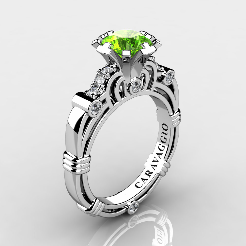 Revival 💎 caravaggiojewelry.com/?p=291177 Art Masters Caravaggio 14K White Gold 1.0 Ct Peridot Diamond Engagement Ring R623-14KWGDPE by Caravaggio™ Jewelry