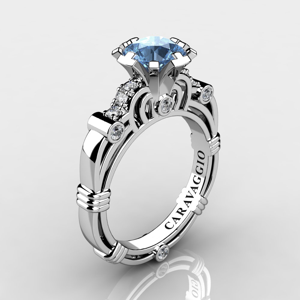 Revival 💎 caravaggiojewelry.com/?p=290111 Art Masters Caravaggio 14K White Gold 1.0 Ct Aquamarine Diamond Engagement Ring R623-14KWGDAQ by Caravaggio™ Jewelry