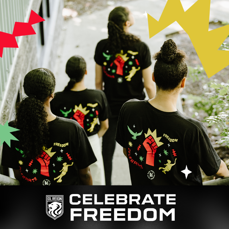 reignfc's tweet photo. Celebrate #Juneteenth in the @BWP_Collective x @NWSL shirt! A portion of all net proceeds will go to both the BWPC and @MPJInstitute in support of each organization’s respective initiatives and advocacy work!

#ElevateHer #TheGameNeedsHer