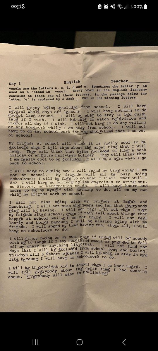 CathyKnew's tweet photo. @TedWraggTrust @educationgovuk @DevonLiveNews @DevonCC @hanstentiford @RobHannafordExe @failingtedwragg
@QEcrediton 
This is what QE crediton and the Ted wragg trust think is acceptable to ask a child to complete in a punishment room. #toxic #cruel #MentalHealthMatters #nspcc https://t.co/lgR40RXeoQ