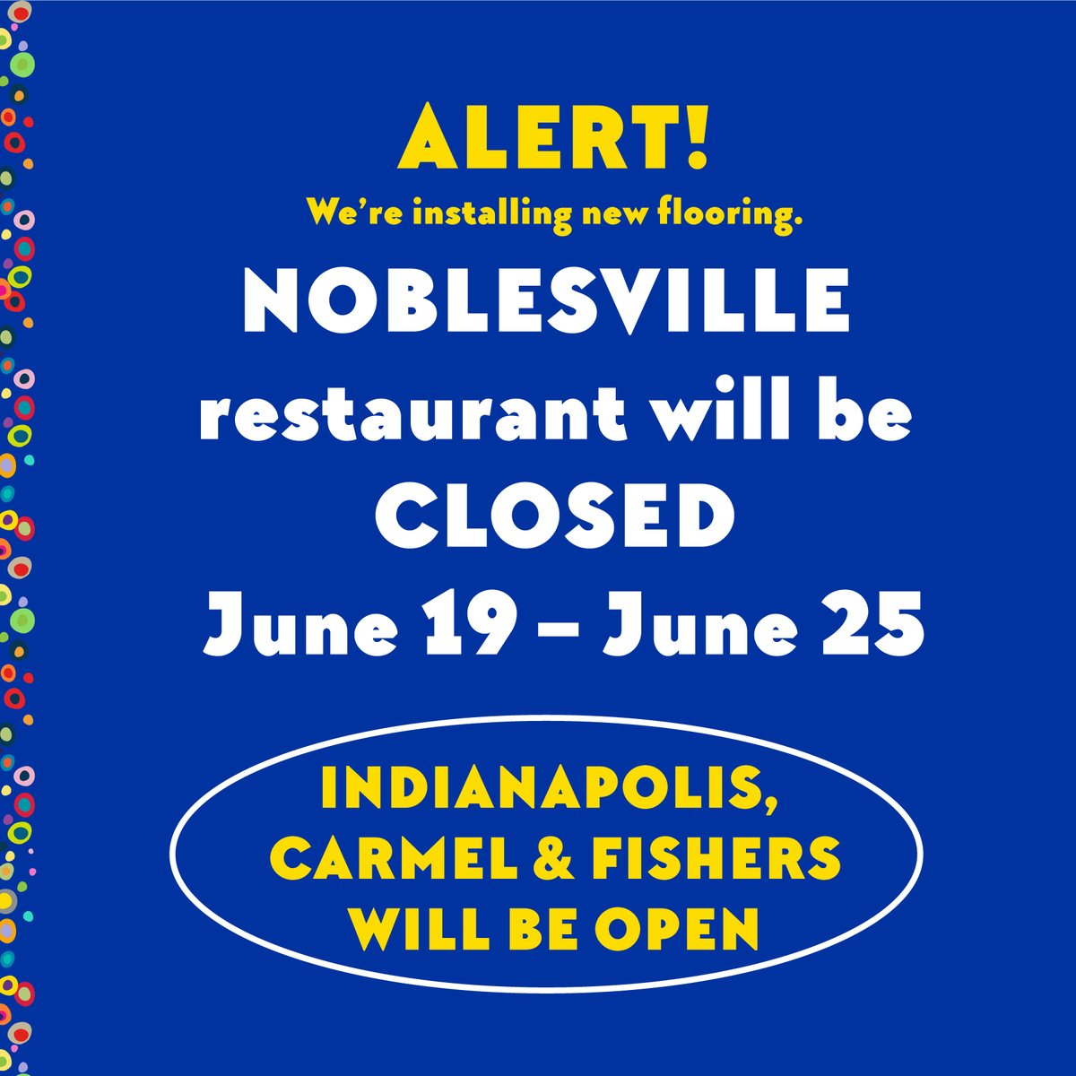 Our Noblesville restaurant will be closed Monday, June 19th through Sunday, June 25th for the installation of new flooring. Our other locations will remain open. Enjoy brunch at one of our locations in Carmel, Indy or Fishers this week.

#brunch #breakfast #eatlocal