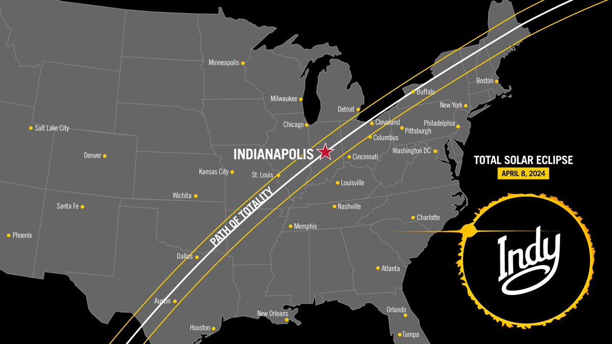On April 8, 2024, at 3:06 p.m, a total solar eclipse will be completely visible from Indianapolis. Book your hotel now: bit.ly/3M4LTYT