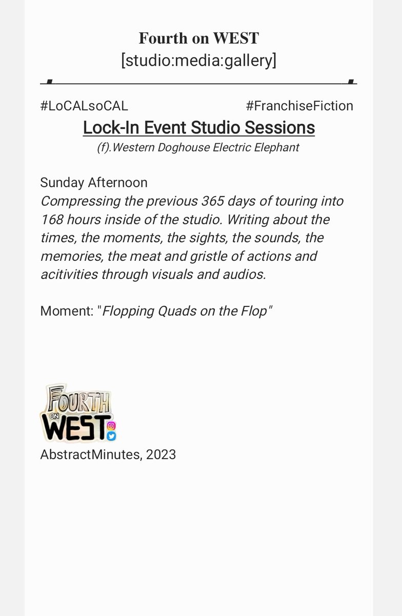 FourthonWEST's tweet photo. Fourth on WEST [Lock-In]
#WesternDoghouseElectricElephant 

🎙"And keep ALL those typos in! Let it ride. Sing the paper, play the notes, and digest the sound. We're not in school, eat those typos".

#storytelling https://t.co/C0f06NWTsw