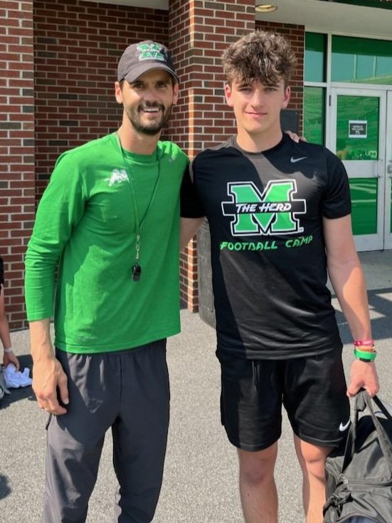 Loved being back with <a href="/CoachHuff/">Charles C. Huff</a> <a href="/HerdFB/">Marshall Football</a> for camp today 🦬 Appreciate working with <a href="/CJTrickett9/">Clint Trickett</a> 🎯 Thank you @LoganM_MU <a href="/katee_roll/">Kate Roll</a> <a href="/Reed5G/">Reed Grable</a> #WeAreMarshall #GoHerd