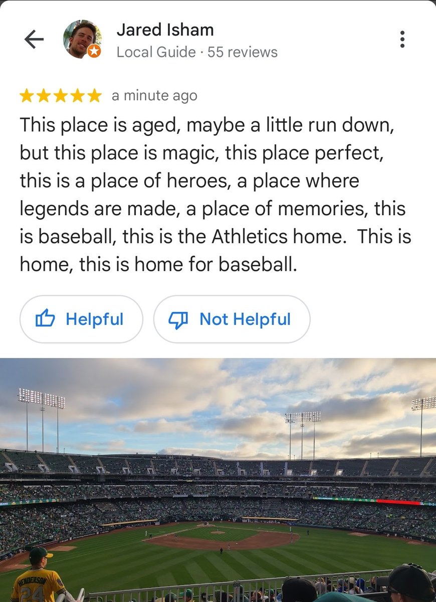 I finally left my thoughts on the Coliseum as a Google review.

#AtTheColiseum #Athletics #RootedInOakland #Oaktogether
