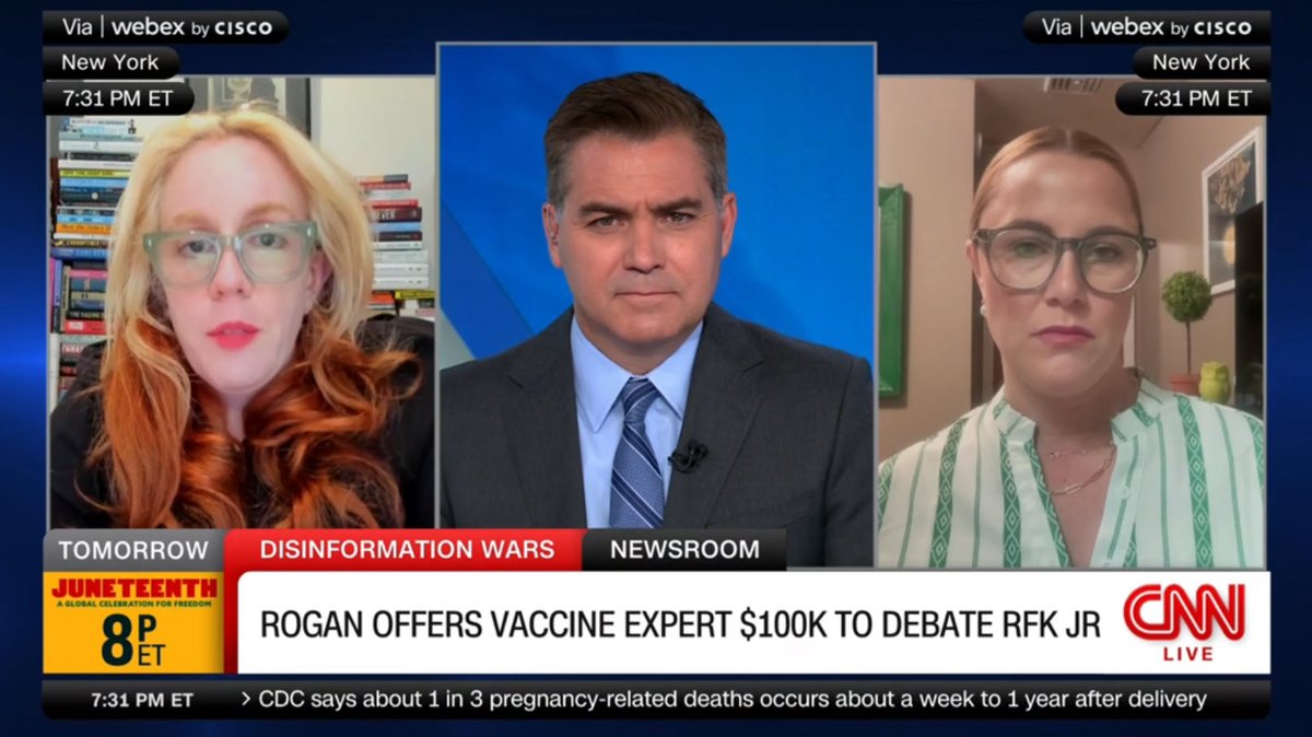 Porter_Anderson's tweet photo. Media: @MollyJongFast to @Acosta: "@PeterHotez is a lifelong public servant, with a low-cost vaccine for developing countries, devoting himself to science -- a pediatrician, an incredibly good man. #RKjr is a crank, an anti-vaxxer. ... No reason for Dr. Hotez to bother with it." https://t.co/3VPfGIfUkP