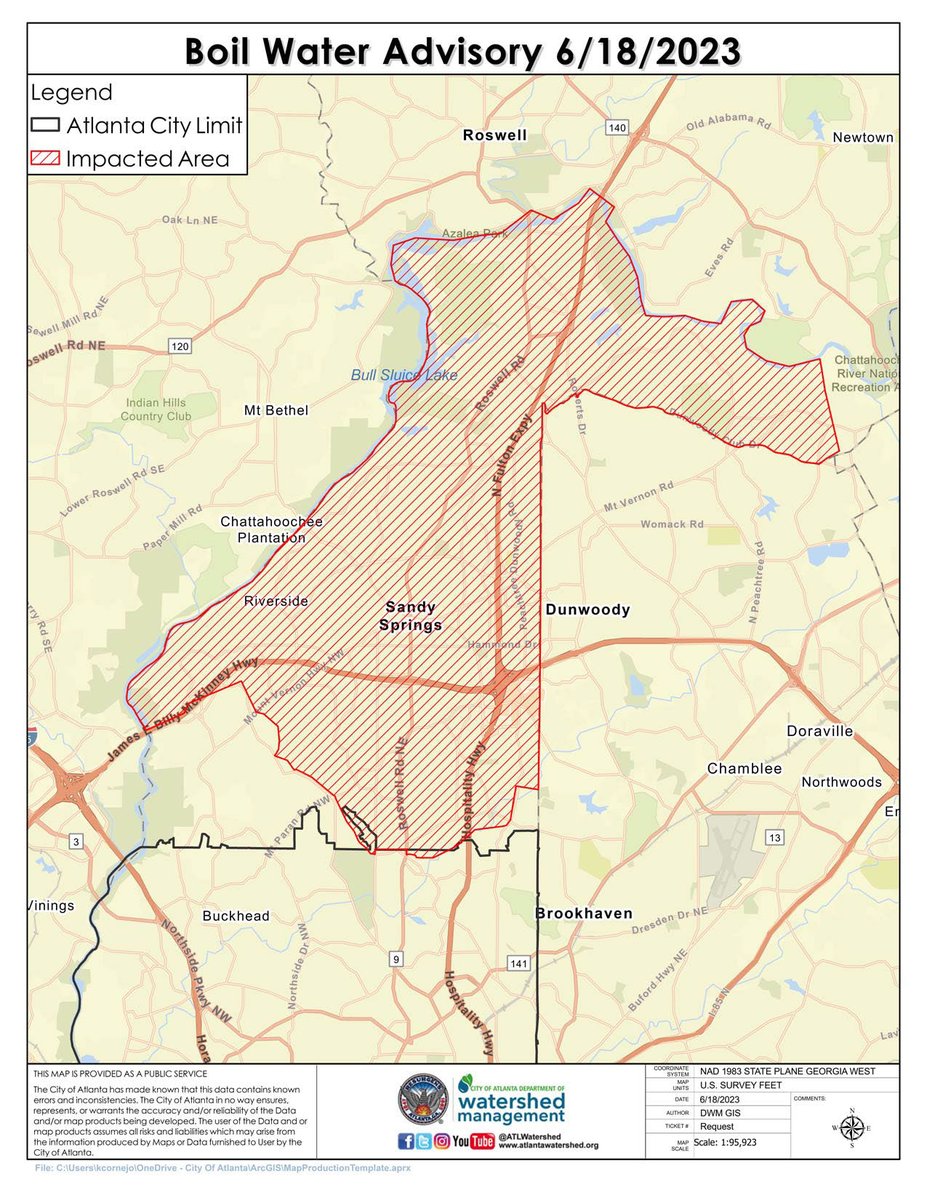 Atlanta Watershed on Twitter "⚠️ BOIL WATER ADVISORY MAP OF IMPACTED