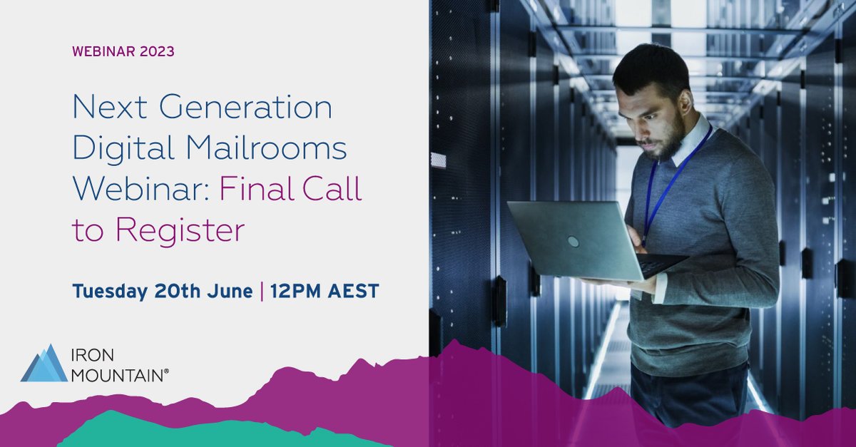 Last chance to register for our latest webinar on the next generation of intelligent digital mailrooms on 20th June 2023. 

Find out what intelligent digital mailrooms will offer you, your business and your customers. 

spr.ly/6019O2ytV

#DigitalMailroom #IronMountain