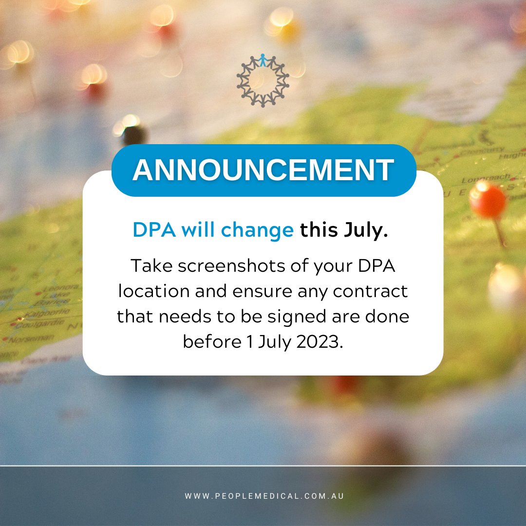 Announcement!  📢

Please be reminded that DPA will change this July.

#PeopleMedical #GeneralPractice #Recruitment