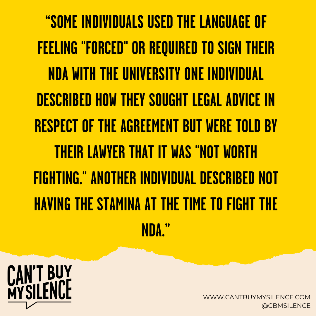 cbmsilence's tweet image. Its Monday, and we are still thinking about the UPEI investigation report. The report called out the insidious roles of NDAs, FINALLY!

#cantbuymysilence #banNDAs @ProfJulieMac @ZeldaZeldaluna