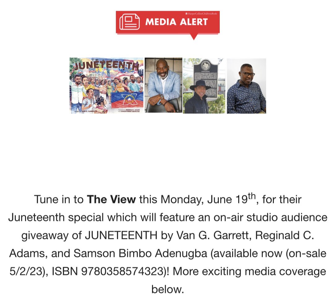 Van G. Garrett (@vanggarrett1) on Twitter photo 🚨 BREAKING NEWS! 🚨
#vangpoet #vantastic #vanggarrett #juneteenth #juneteenthpb #juneteenth2023 <a href="/emilyreads/">emily</a> <a href="/mperezpublish/">Monica Perez</a> <a href="/versifybooks/">Versify Books</a> <a href="/HarperStacks/">HarperStacks 📚</a> <a href="/HarperChildrens/">HarperKids</a> <a href="/HarperCollins/">HarperCollins</a> <a href="/TheView/">The View</a> 🚨 BREAKING NEWS! 🚨
#vangpoet #vantastic #vanggarrett #juneteenth #juneteenthpb #juneteenth2023 <a href="/emilyreads/">emily</a> <a href="/mperezpublish/">Monica Perez</a> <a href="/versifybooks/">Versify Books</a> <a href="/HarperStacks/">HarperStacks 📚</a> <a href="/HarperChildrens/">HarperKids</a> <a href="/HarperCollins/">HarperCollins</a> <a href="/TheView/">The View</a>