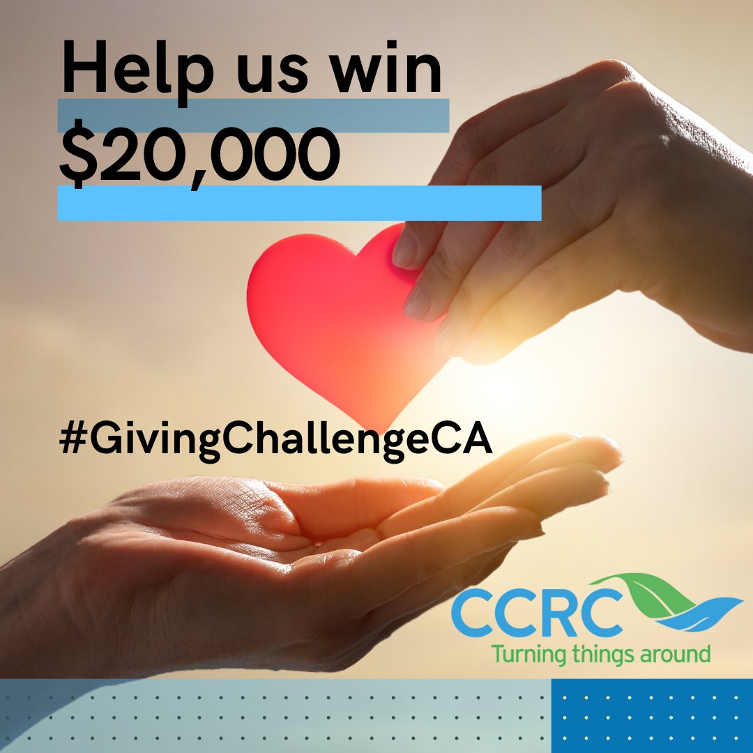 We're all in for the @canadahelps Great Canadian Giving Challenge this month and we need you! For every $1 you donate to CCRC, we're entered into a chance to win $20,000!!!!! Click here to donate: ow.ly/Srps50OLYCy  #Charity #givingchallengeca #Community #LocalLove