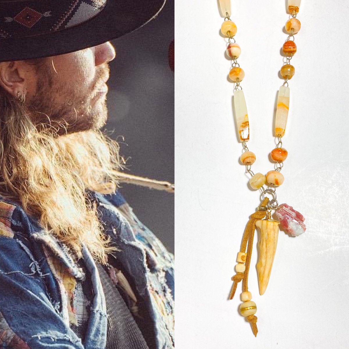 jennydayco's tweet photo. Happy to see JJ of @officialkaleo wearing a few necklaces I made for him!  Made these pieces very recently, more to come soon! https://t.co/GEoHyfKKu3