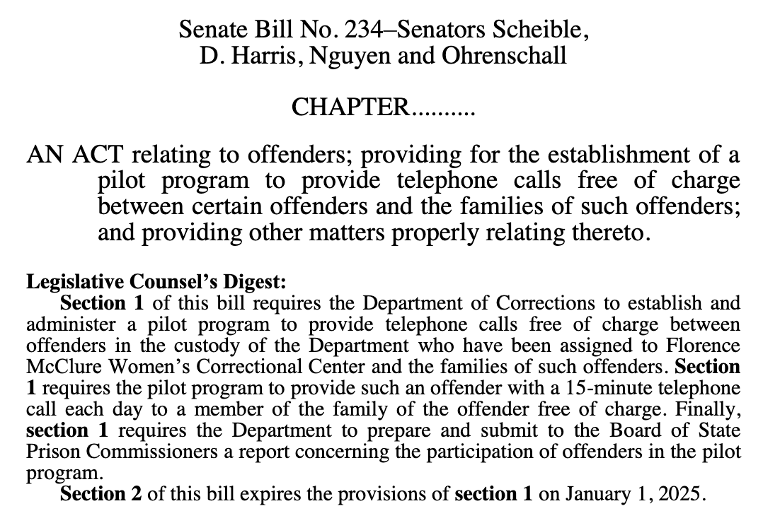 🧵 So excited that my bill #SB234 was signed into law late last week by Governor Lombardo! Now women incarcerated at Florence McClure Correctional Center will have 15 minutes of free daily phone calls to their loved ones. #nvleg