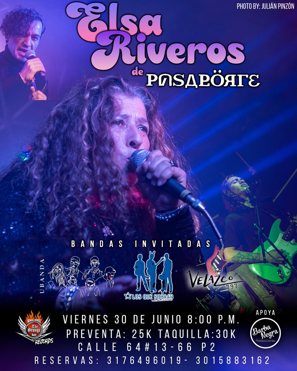 henryrage's tweet photo. El 30 de junio @Elsa_Riveros con @velazco797 #Ubanda de Duitama y @los_que_sobran se presentán en @thegrangebarbog en Chapinero, Bogotá. Hagan sus reservas y vean el regreso a Colombia de la primera dama del #Rockcolombiaano @Barbanegrapro https://t.co/ntrTQBWY6l