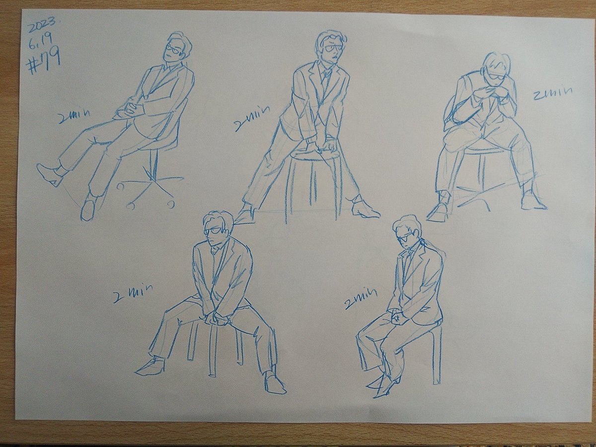 #さとまこクロッキー
#今日のクロッキー

＃79&amp;80
やっぱり座りポーズはむずかし…💦。時間切れで描けなかったものも。目まで描けたときはうれしい。
座りの決めポーズ、かっこよかったです✨ https://t.co/XQ7lvY43uB