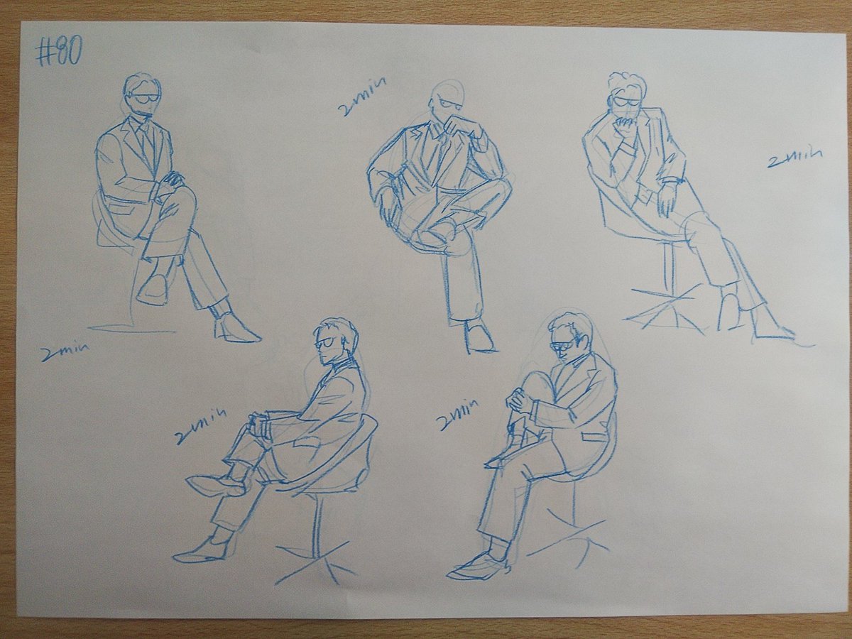 #さとまこクロッキー
#今日のクロッキー

＃79&amp;80
やっぱり座りポーズはむずかし…💦。時間切れで描けなかったものも。目まで描けたときはうれしい。
座りの決めポーズ、かっこよかったです✨ https://t.co/XQ7lvY43uB