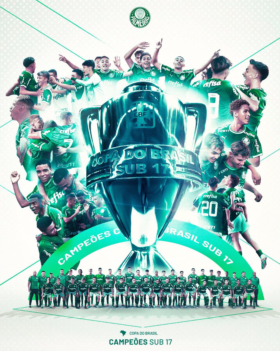 Palmeiras's tweet photo. AS CRIAS SÃO F$#%@S E O CANECO VEIO AÍ! 🏆

Somos TETRACAMPEÕES da @CopaDoBrasilCBF Sub-17! SOLTA A VOZ, MOLECADA: É 𝗙𝗘𝗦𝗧𝗔 𝗡𝗢 𝗖𝗛𝗜𝗤𝗨𝗘𝗜𝗥𝗢! 👏👏👏

🏆 Palmeiras 4x1 Athletico-PR
⚽ Luighi, Arthur (GC), Estêvão e Erick Belé 

#AvantiPalestra
#CriasDaAcademia https://t.co/VhZta5acls