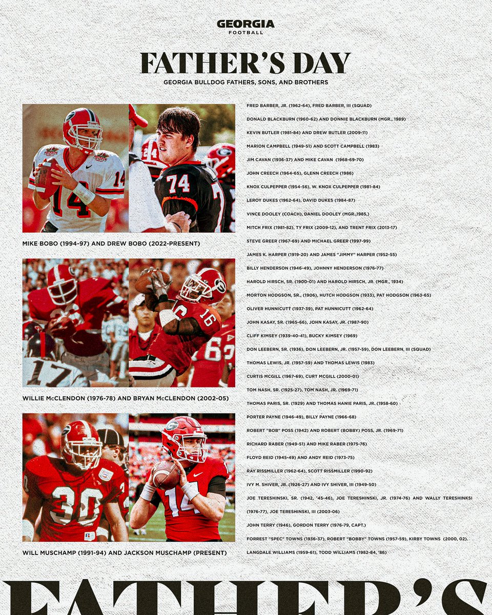 The 𝗟𝗘𝗚𝗔𝗖𝗬 of Georgia Football comes from a long line of fathers, sons, and brothers. #GoDawgs | #FathersDay
