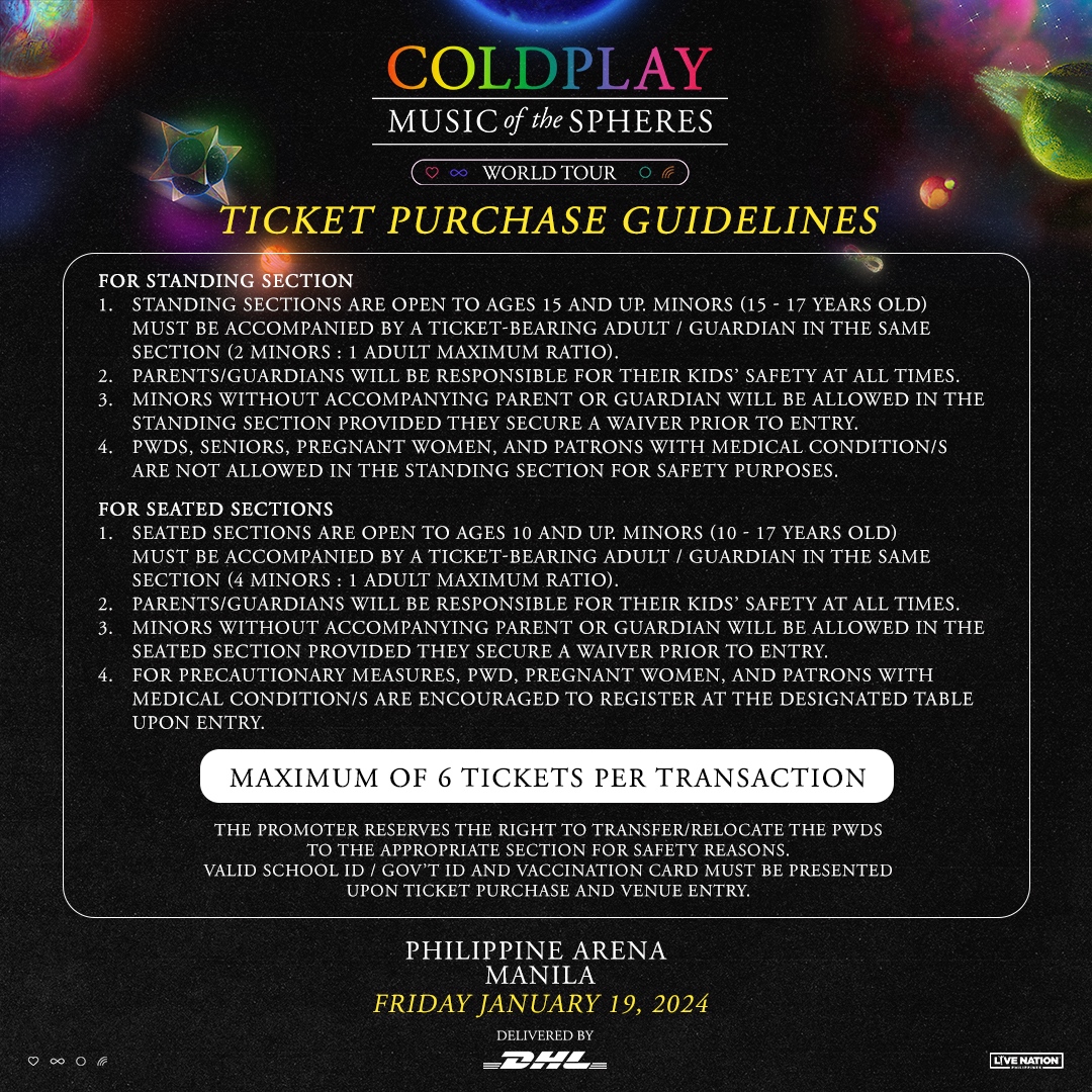 Are you ready? Coldplay Music of The Spheres World Tour LNPH Presale starts TODAY! Tickets on sale at coldplay.com from 10am to 11:59pm! 

📆January 19, 2024
📍Philippine Arena

#MOTSWT
#MusicOfTheSpheresWorldTourPH
#ColdplayInPH