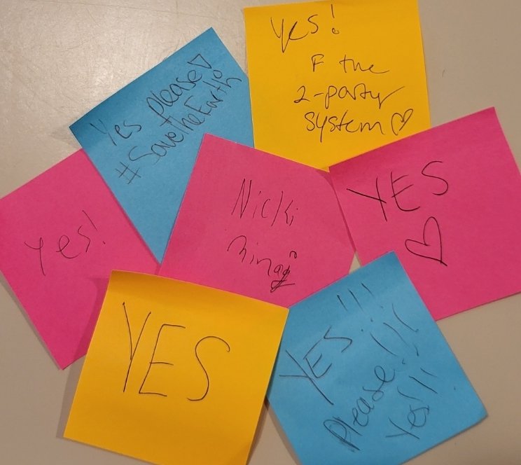 Results from our informal poll at Lancaster Pride are in. We asked 'should the Green Party run at 2024 POTUS candidate' and folks cast a post-it note in a jar... 93% Yes 3.5% No 3.5% Nicki Minaj