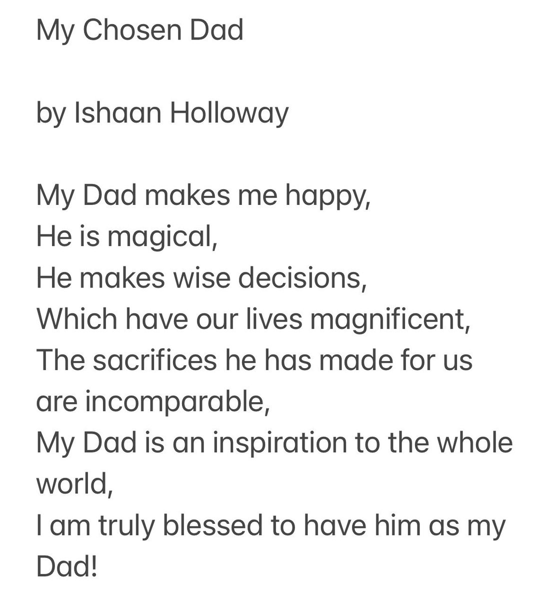 MohanaHolloway's tweet photo. ishaan, my non speaking brother, wrote this poem for our dad for father’s day 💕 we love you @LawDeanHolloway 😘😘 https://t.co/XLs6aJmJV2